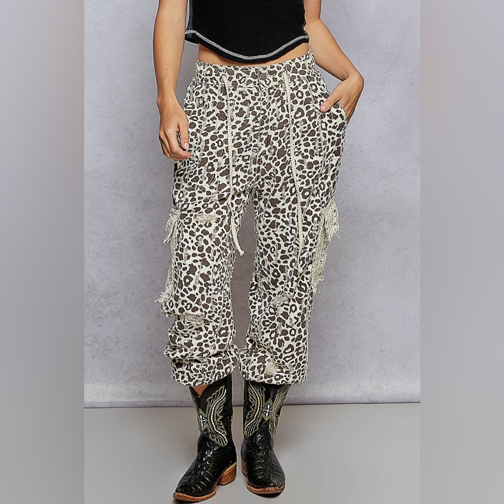 POL Leopard Print Joggers - Black and Cream